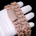 22mm Rose Gold Plated Moissanite Cuban Link Chain in 925 Sterling Silver